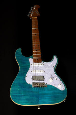 Jet Guitars JS-450 Flame Top Roasted Maple in Ocean Blue