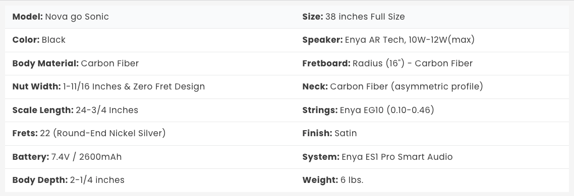 Enya Nova Go Sonic Smart Electric Guitar in Black Carbon Fiber with Case