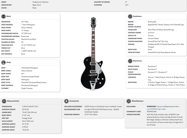 Gretsch G6128T-GH George Harrison Signature Duo Jet with Bigsby Black 2022 Model