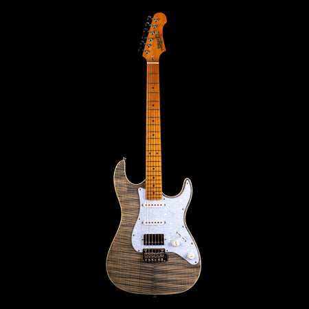 Jet Guitars JS-450 Super Strat Flame Top Roasted Maple in Trans Black